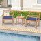 3-Piece Outdoor Furniture Set with Natural Wood Finish and Cushioned Chairs Included Coffee Table